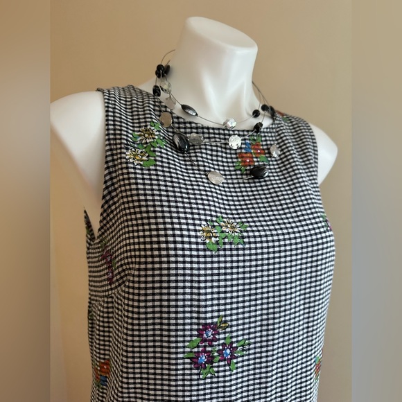 Giorgio Fiorlini Girls Black & White Checker Floral Design Summer Dress SZ 13/14 - Picture 2 of 12